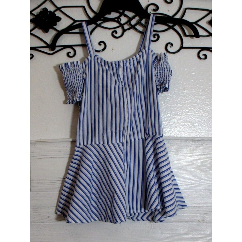 Bebe Girls Top Size XL Blue Striped Short Sleeve V Neck Cute - Picture 2 of 5